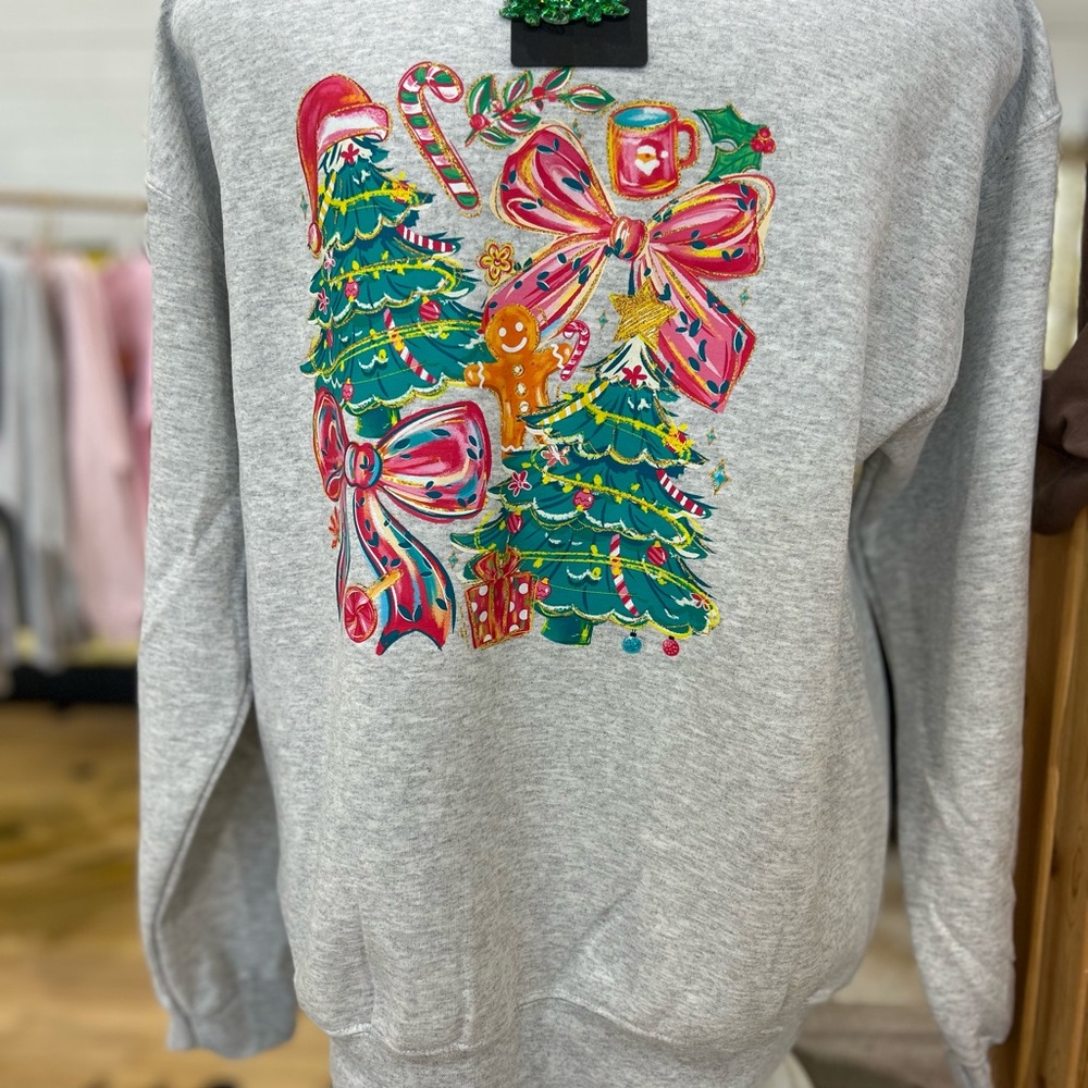 Festive Gray Christmas Sweatshirt